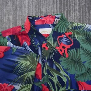 Gottex V Power MensLarge Tropical Hibiscus Cotton Button Up Shirt Blue Red Green